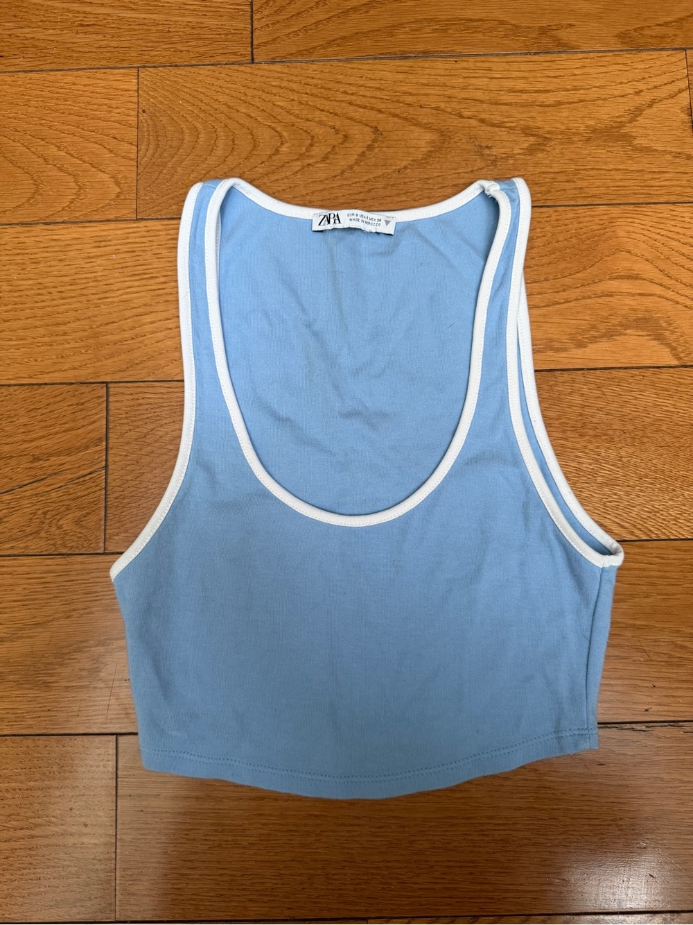 Zara Sky Blue Cropped Tank with White Trim